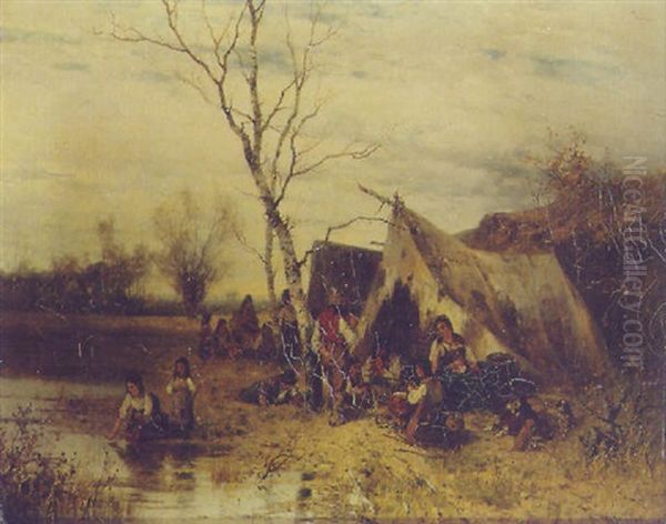 The Gipsy Camp Oil Painting by Karl Adam Heinisch