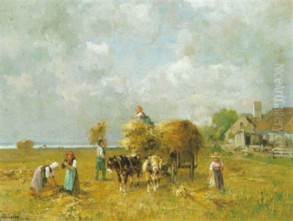 Heuernte Am Chiemsee Oil Painting by Karl Adam Heinisch