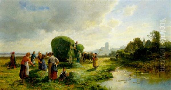 Heuernte In Oberfohring Oil Painting by Karl Adam Heinisch