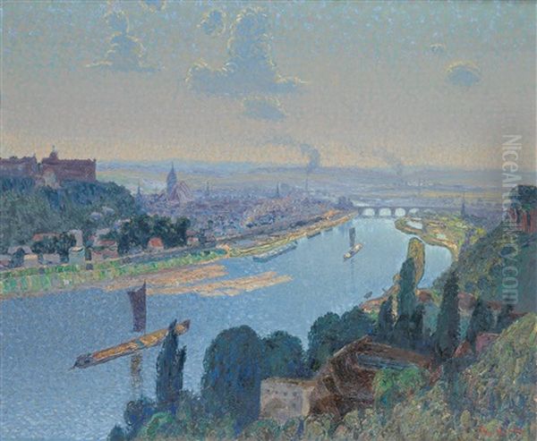 View Of The City Of Pirna With The Elbe River Oil Painting by Theophil Heinke