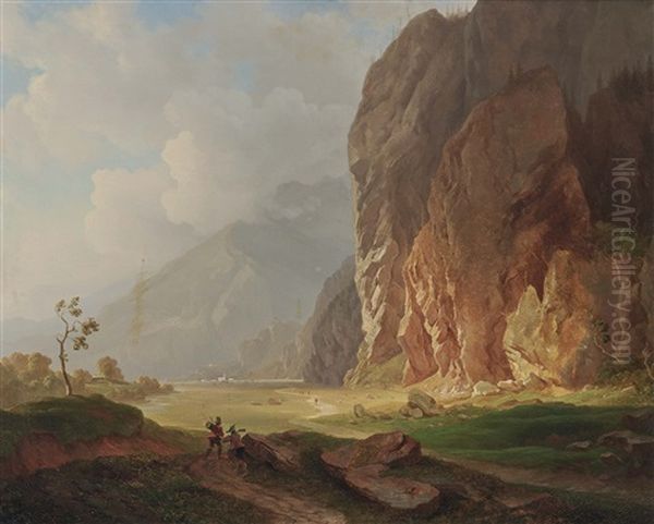 Mountain Landscape Oil Painting by Heinrich Heinlein