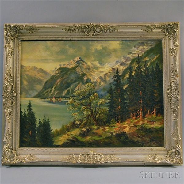 Alpine Lake Oil Painting by Heinrich Heinlein