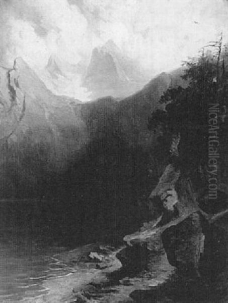 Gebirgssee Oil Painting by Heinrich Heinlein