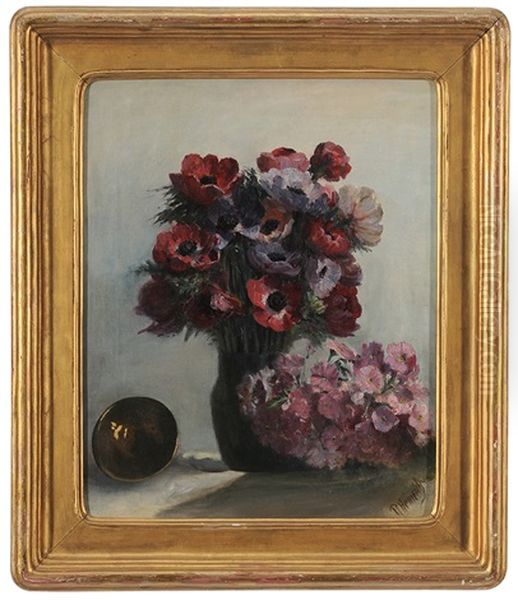 Still Life With Vase Of Anemones Oil Painting by Robert Heinrich