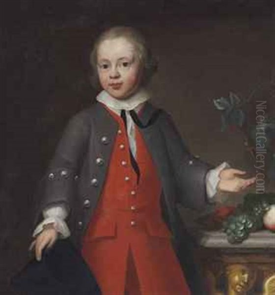 Portrait Of A Boy, Three-quarter Length, In A Red Suit Oil Painting by John Theodore Heins Sr.