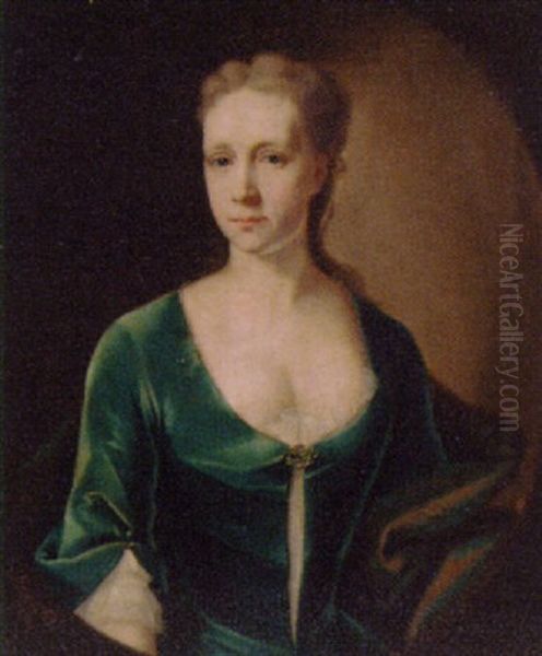 Portrait Of A Lady In A Blue Dress And Wrap Oil Painting by John Theodore Heins Sr.