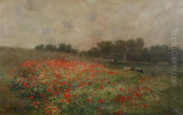 Deux Enfants Dans Un Champ De Coquelicots Oil Painting by Armand Jean Heins