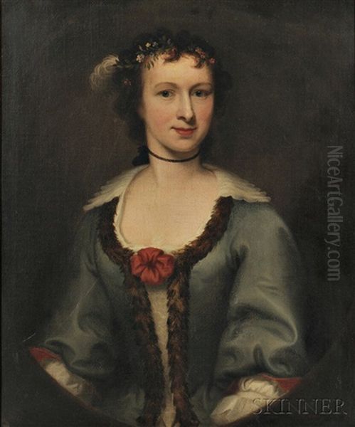 Lady With Floral Hairpiece And Fur-lined Coat by John Theodore Heins