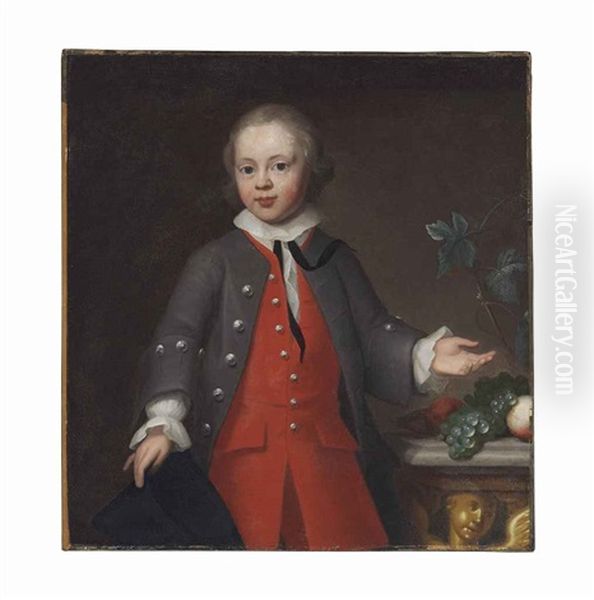 Portrait Of A Boy, Three-quarter Length, In A Red Suit Oil Painting by John Theodore Heins