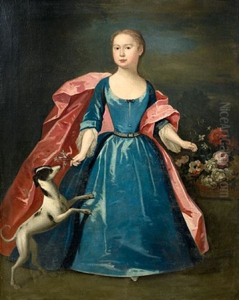 Portrait Of A Girl, In A Blue Dress Oil Painting by John Theodore Heins