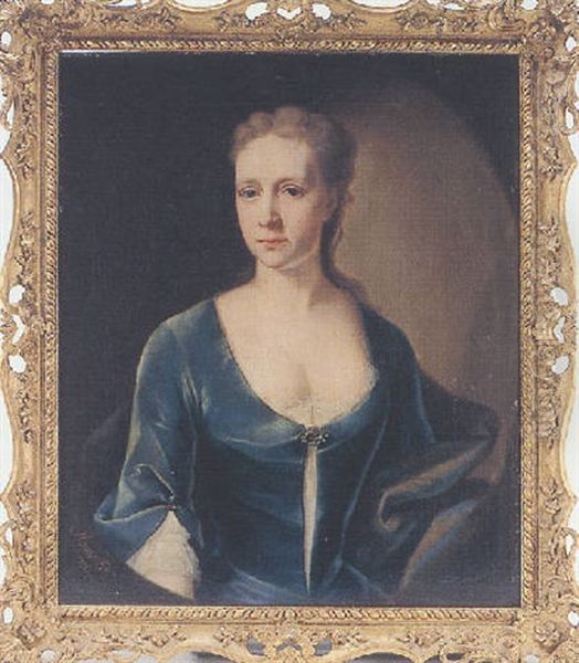 Portrait Of A Lady Seated, Wearing A Green Velvet Dress With A Brooch At Her Breast And A Jewel At Her Cuff Oil Painting by John Theodore Heins