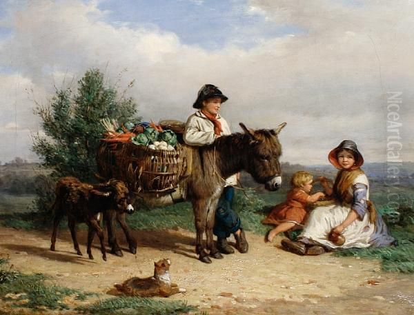 A Pause On The Way To Market Oil Painting by J.O. Banks