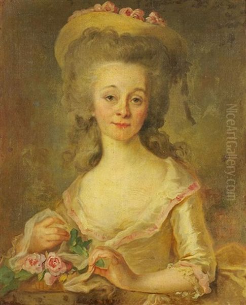 Portrait De Jeune Fille A La Corbeille De Roses Oil Painting by Johann Ernst Heinsius