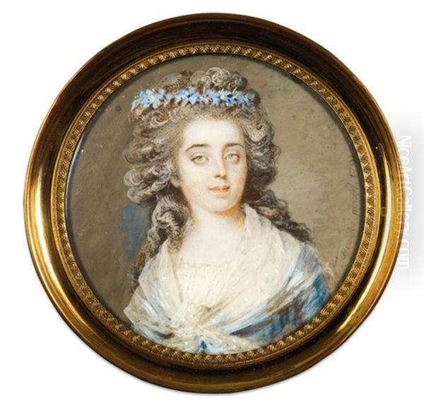 Portrait De La Princesse De Lamballe Vetue D'une Robe De Soie Bleue Portant Une Couronne De Myosotis Et Un Fi Chu De Linon Blanc Sur Les Epaules Oil Painting by Johann Ernst Heinsius