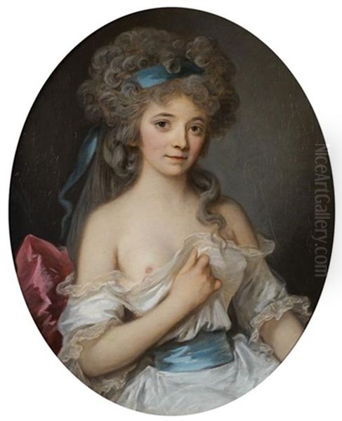 Portrait D'une Elegante Coiffee D'un Ruban Bleu Oil Painting by Johann Ernst Heinsius