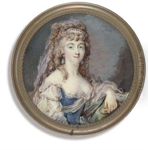 A Young Lady Holding A Portrait Miniature Of A Gentleman In Her Left Hand Oil Painting by Johann Ernst Heinsius