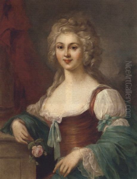 Portrait Of The Comtesse De Bernicourt, A Rose In Her Right Hand Oil Painting by Johann Ernst Heinsius