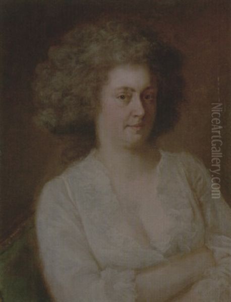 Portrait Of A Lady Wearing A White Dress Oil Painting by Johann Ernst Heinsius