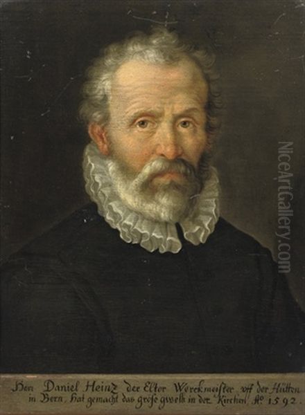 Portrait Of Daniel Heinz, Bust-length, In A Black Costume With A White Collar Oil Painting by Joseph Heintz the Elder