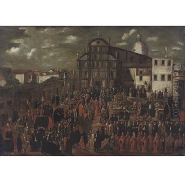 The Easter Morning Processional Of The Prince Of Venice, As He Visits The Church And Nuns Of San Zaccaria Oil Painting by Joseph Heintz the Elder