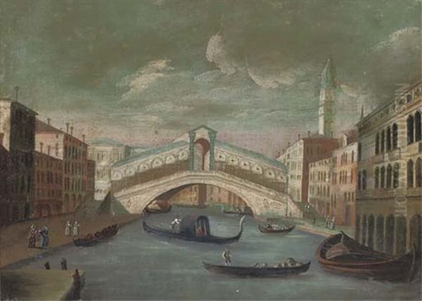 The Grand Canal, Looking Towards To The Rialto Bridge, Venice Oil Painting by Joseph Heintz the Elder