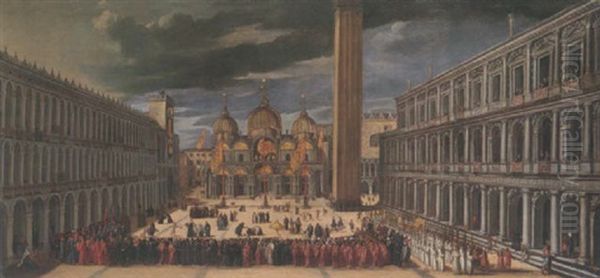 Venice, The Piazza San Marco With The Procession On The Feast Of Saint Mark Oil Painting by Joseph Heintz the Elder