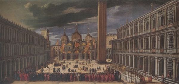 Venice, The Piazza San Marco With The Procession On The Feast Of Saint Mark Oil Painting by Joseph Heintz the Elder