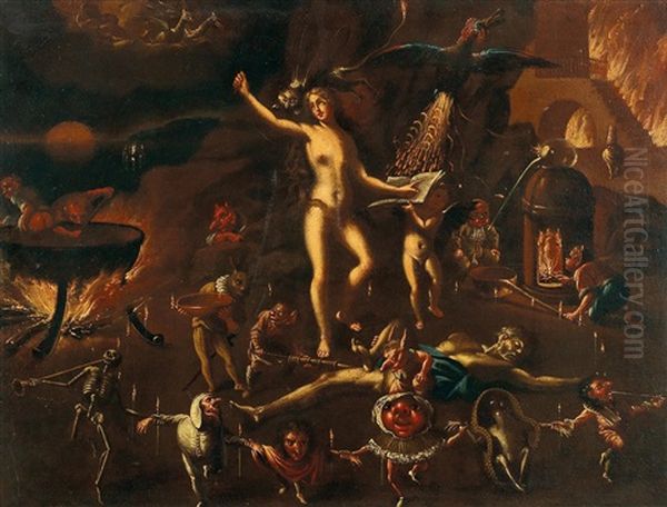 A Witchcraft Scene Oil Painting by Joseph Heintz the Younger