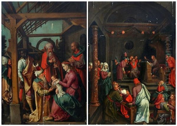 L'adoration Des Rois Mages - Le Christ Parmi Les Docteurs De La Loi (pair) Oil Painting by Joseph Heintz the Younger