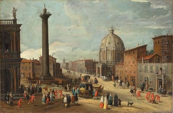 Capriccio Of The Piazza Di Colonna Trajana With St Maria Di Loreto And The Biblioteca Marciana Oil Painting by Joseph Heintz the Younger