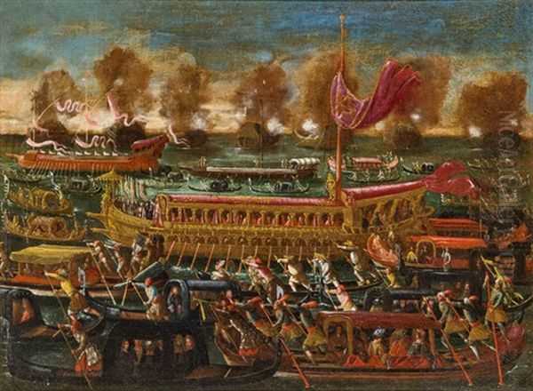 Schiffsprozession Am Himmelfahrtstag In Venedig Oil Painting by Joseph Heintz the Younger