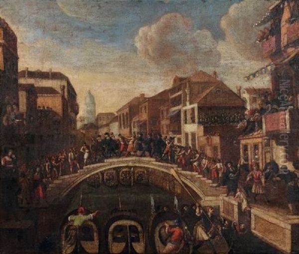 La Bataille Des Nicolotti Et Des Castellani Sur Le Ponte Dei Pugni A Venise Oil Painting by Joseph Heintz the Younger