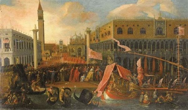 Lo Sbarco Alla Piazzetta Di San Marco Di Un Capitan Da Mar, Accolto Dal Doge Francesco Molin Oil Painting by Joseph Heintz the Younger