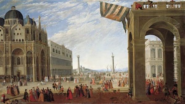 A View Of The Bacino From The Piazza San Marco With The Doge's Palace And The Church Of San Marco Oil Painting by Joseph Heintz the Younger