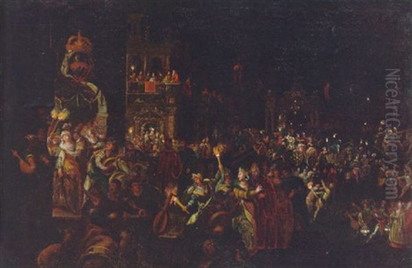 A Carnival At Night Oil Painting by Joseph Heintz the Younger