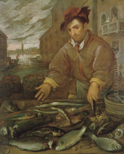 Venditore Di Pesce, Nel Fondo Si Vede La Piazza San Marco Con Il Palazzo Ducale E Il Campanile Di Venezia Oil Painting by Joseph Heintz the Younger