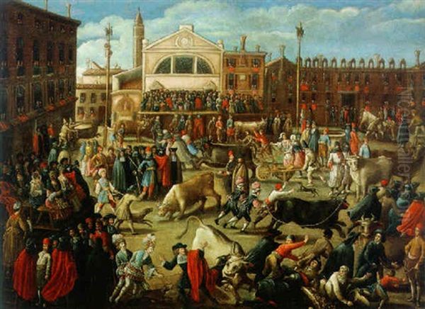 La Course Des Taureaux Sur La Place San Paulo Oil Painting by Joseph Heintz the Younger