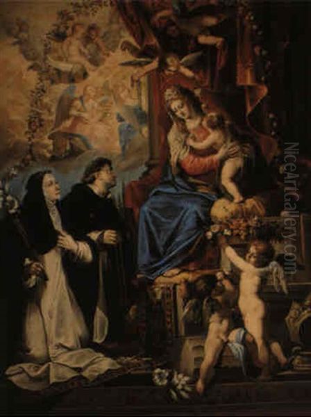 The Madonna Of The Rosary With Sts. Dominic And Catherine Of Siena... Oil Painting by Joseph Heintz the Younger