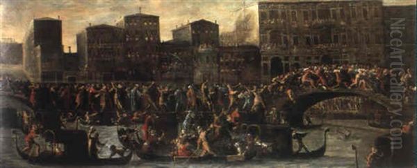 Lotta A Un Ponte Dei Pugni A Venezia Oil Painting by Joseph Heintz the Younger