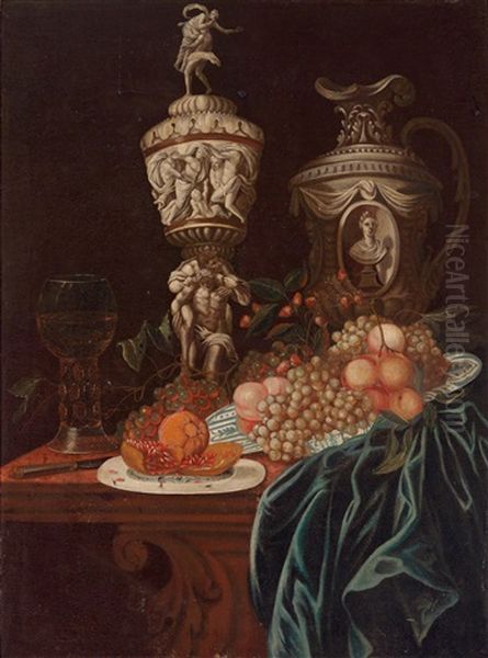 A Still Life With Magnificent Vessels And Fruit by Johann Heintz