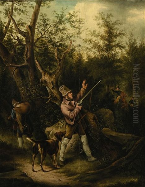 Jager Im Wald Oil Painting by Carl Friedrich Heinzmann