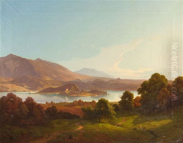 Der Staffelsee Oil Painting by Carl Friedrich Heinzmann