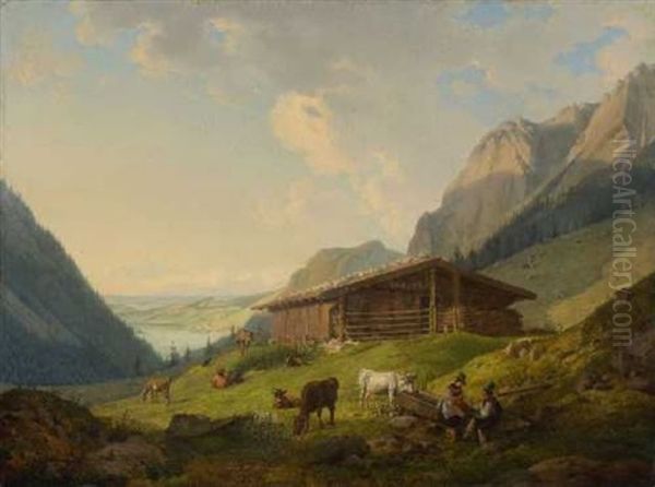 Blick Von Der Spitzingalm Auf Den Schliersee Oil Painting by Carl Friedrich Heinzmann