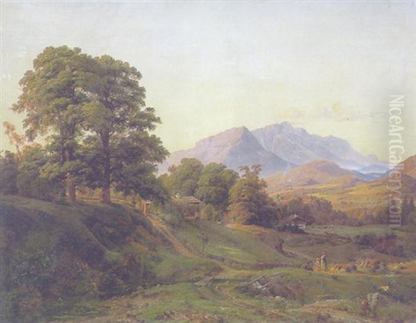 Oberbayerische Gebirgslandschaft Mit Einzelnen Hofen Und Hohen Baumgruppen by Carl Friedrich Heinzmann