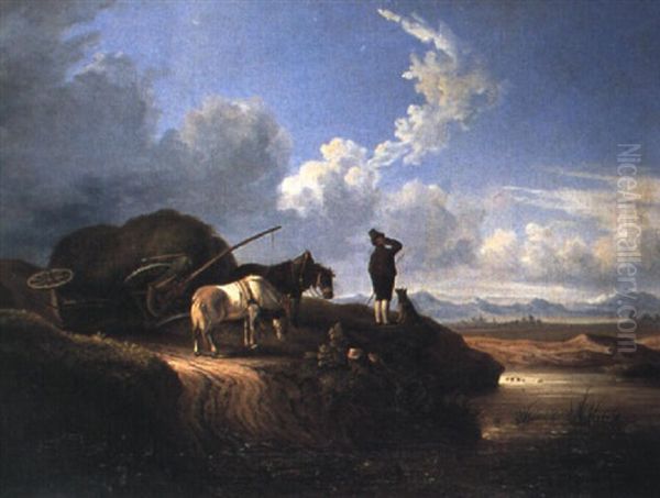 Der Umgekippte Heuwagen Oil Painting by Carl Friedrich Heinzmann