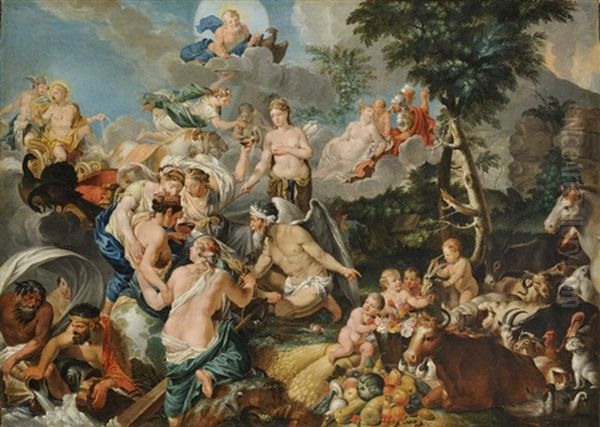 Mythological Scene - In The Empire Of Flora Oil Painting by Johann Heiss