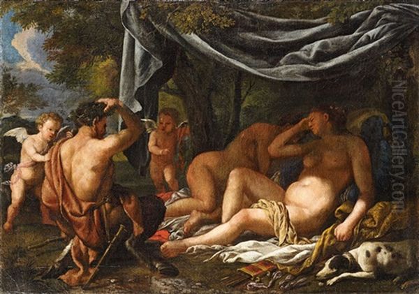 Pan Defeaeted By Amor (omnia Vincit Amor) Oil Painting by Johann Heiss