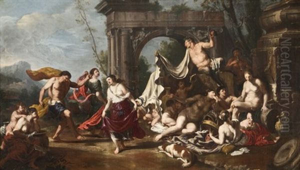 Danse De Satyres (+ De Nymphes Et Bacchanale; Pair) Oil Painting by Johann Heiss