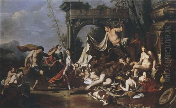 Bacchanal (+ Another; Pair) Oil Painting by Johann Heiss