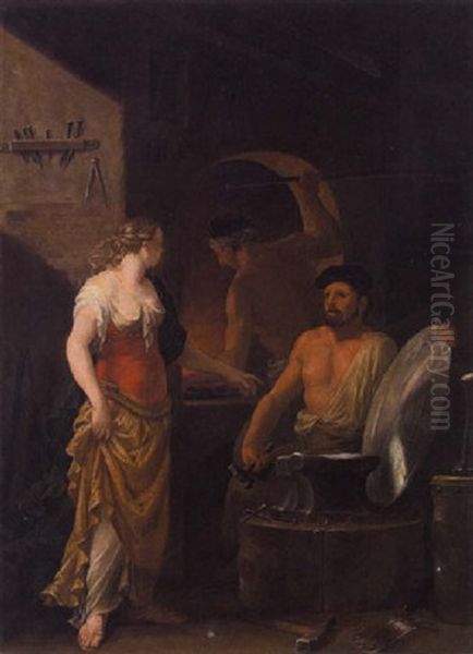 Venus In Der Schmiede Des Vulkan (ovid, Metamorphosen Iv, 171-189) Oil Painting by Johann Heiss